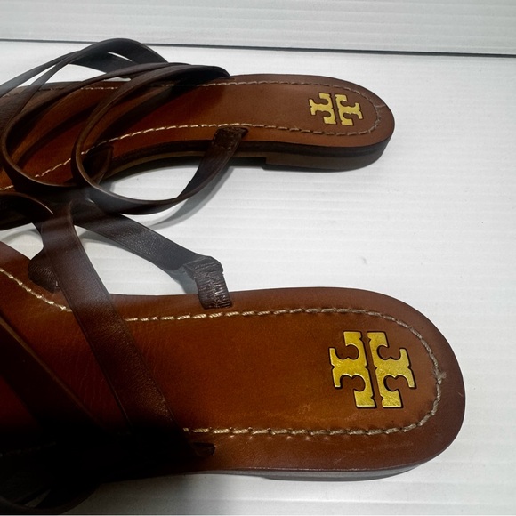 Tory Burch Patos Dark Brown Multi-Strap Leather Slide Sandals Size 7 - Picture 5 of 14